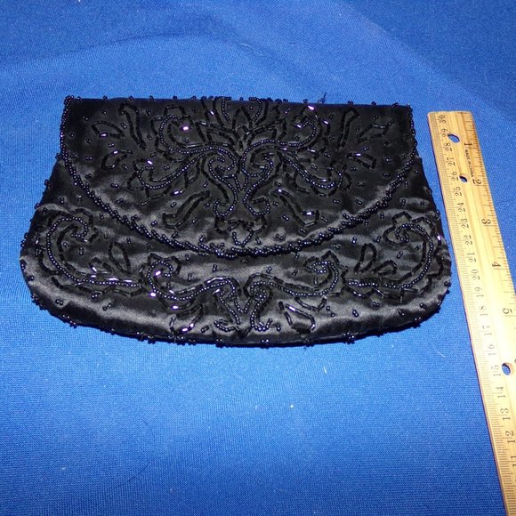 Vintage Beaded Evening Bag Clutch Purse - Black - Picture 7 of 7
